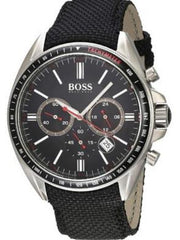 Hugo Boss Driver Chronograph Black Dial Black Leather Strap Watch for Men -1513087