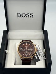 Hugo Boss Grand Prix Chronograph Brown Dial Brown Leather Strap Watch for Men - 1513605