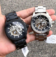 Fossil Modern Machine Automatic Silver Dial Silver Steel Strap Watch for Men - ME3081