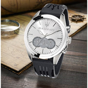 Maserati Traguardo Chronograph Silver Dial Black Rubber Strap Watch for Men - R8871612012