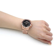 Michael Kors Everest Chronograph Black Dial Rose Gold Steel Strap Watch for Women - MK6972