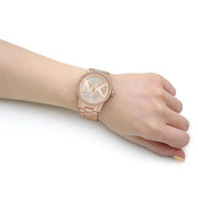 Michael Kors Ritz Analog Crystals Silver Dial Rose Gold Steel Strap Watch for Women - MK6863