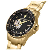 Maserati SFIDA Black Dial Yellow Gold Toned Stainless Steel Watch For Men - R8823140003