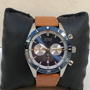Hugo Boss Santiago Chronograph Blue Dial Brown Leather Strap Watch for Men - 1513860