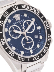 Versace Greca Dome Chronograph Blue Dial Silver Steel Strap Watch for Men - VE6K00323