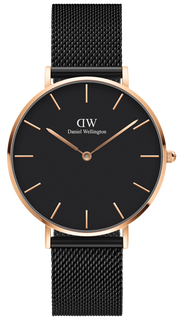 Daniel Wellington Petite Ashfield Black Dial Black Mesh Strap Watch For Women - DW00100245