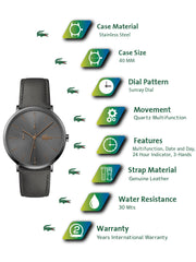 Lacoste Moon Gray Dial Gray Leather Strap Watch for Men - 2011059