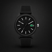 Lacoste 12.12 Black Dial Black Silicon Strap Watch for Men - 2010986