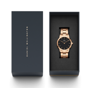 Daniel Wellington Iconic Link Black Dial Rose Gold Steel Strap Watch for Women - DW00100210