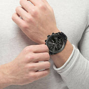 Hugo Boss Grand Prix Chronograph Black Dial Black Leather Strap Watch for Men - 1513474