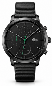 Lacoste Replay Chronograph Black Dial Black Leather Strap Watch for Men - 2011177
