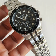 Fossil FB-01 Chronograph Black Dial Silver Steel Strap Watch for Men - FS5837