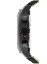 Tommy Hilfiger Trent Multifunction Black Dial Black Leather Strap Watch for Men - 1791136