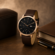 Lacoste Replay Chronograph Black Dial Brown Leather Strap Watch for Men - 2011257