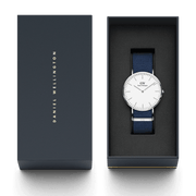 Daniel Wellington Classic Bayswater White Dial Blue NATO Strap Watch For Women - DW00100280
