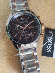 Hugo Boss Grand Prix Chronograph Black Dial Two Tone Steel Strap Watch for Men - 1513473