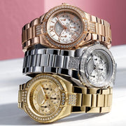Guess Viva Diamonds White Dial Rose Gold Steel Strap Watch for Women - W0111L3