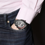 Hugo Boss Globetrotter Chronograph Black Dial Black Steel Strap Watch for Men - 1513825