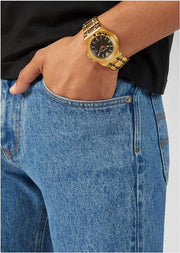 Versace Chain Reaction Quartz Black Dial Two Tone Steel Strap Watch for Men - VEDY00619