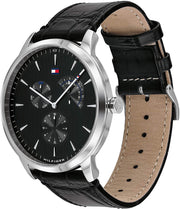 Tommy Hilfiger Brad Chronograph Black Dial Black Leather Strap Watch For Men - 1710391