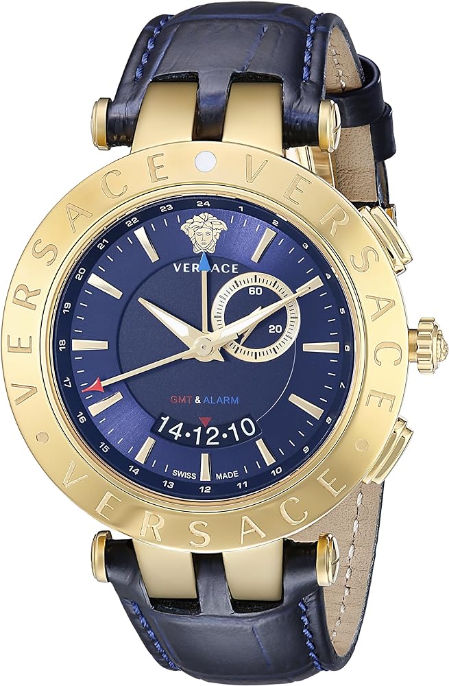 Versace Race GMT Blue Dial Blue Leather Strap Watch For Men