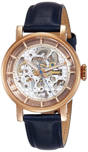 Fossil Original Boyfriend Skeleton White Dial Blue Leather Strap Watch for Women - ME3086