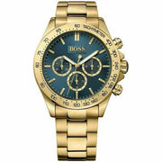 Hugo Boss Allure Chronograph Green Dial Gold Steel Strap Watch for Men - 1513923