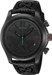 Gucci G Timeless Chronograph Black Dial Black Leather Strap Watch For Men - YA126244
