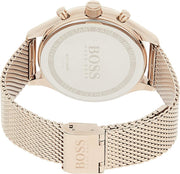Hugo Boss Companion Chronograph Black Dial Rose Gold Mesh Strap Watch For Men - 1513548