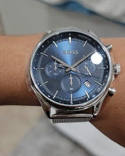 Hugo Boss Gregor Chronograph Blue Dial Silver Mesh Bracelet Watch For Men - 1514052