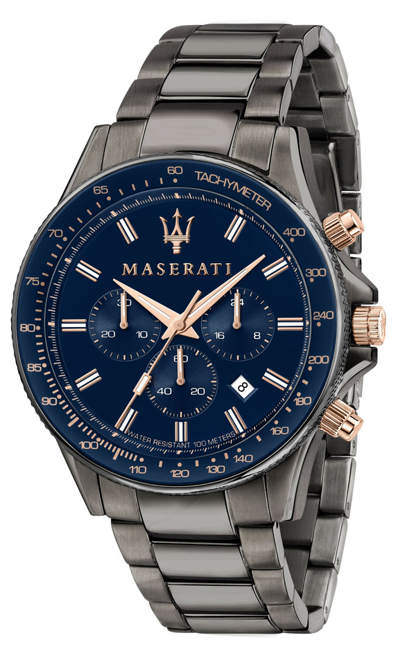 Maserati SFIDA Chronograph Blue Dial Grey Steel Strap Watch For Men - R8873640001