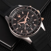 Maserati SFIDA 44mm Black Silicon Chronograph Watch For Men - R8871640002