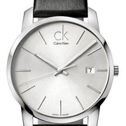 Calvin Klein City Date Silver Dial Black Leather Strap Watch for Men - K2G2G1C6