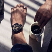 Diesel Mr Daddy 2.0 Chronograph Black Dial Black Leather Strap Watch For Men - DZ7350