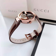 Gucci G Interlocking Brown Dial Brown Leather Strap Watch For Women - YA133504