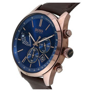 Hugo Boss Grand Prix Chronograph Blue Dial Brown Leather Strap Watch for Men - 1513604