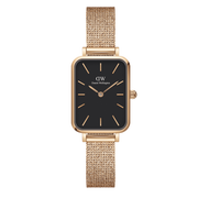 Daniel Wellington Quadro Melrose Black Dial Rose Gold Mesh Bracelet Watch For Women - DW00100432