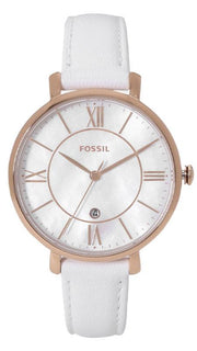 Fossil Jacqueline Quartz Mother of Pearl White Dial White Leather Strap Watch for Women - ES4579