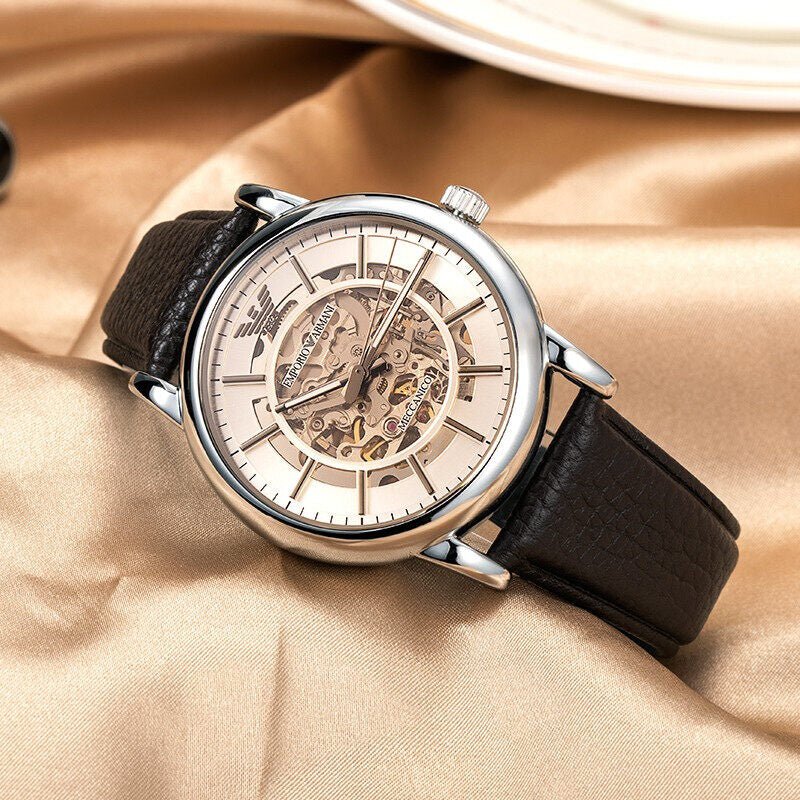 Emporio Armani Luigi Meccanico Brown Dial Brown Leather Strap Watch Fo