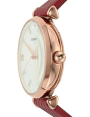 Emporio Armani Meccanico Gianni T-Bar Mother of Pearl White Dial Red Leather Strap Watch For Women - AR60048