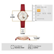 Emporio Armani Meccanico Gianni T-Bar Mother of Pearl White Dial Red Leather Strap Watch For Women - AR60048