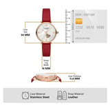 Emporio Armani Meccanico Gianni T-Bar Mother of Pearl White Dial Red Leather Strap Watch For Women - AR60048