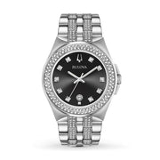 Bulova Crystal Collection Black Dial Silver Steel Strap Watch for Men - 96K102