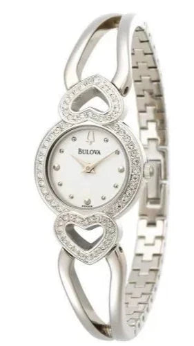 Bulova Crystals White Dial Silver Steel Strap Watch for Women - 96X114