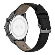 Hugo Boss Grand Prix Chronograph Black Dial Black Leather Strap Watch for Men - 1513474