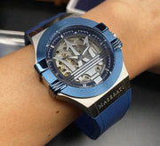 Maserati Potenza 42mm Blue Dial Automatic Silicone Strap Watch For Men - R8821108028