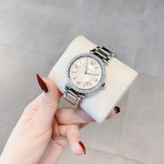 Michael Kors Parker Three Hand Mother of Pearl White Dial Silver Steel Strap Watch For Women - MK4694