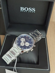 Hugo Boss Pioneer Chronograph Blue Dial Silver Steel Strap Watch for Men - 1513713