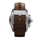 Diesel Mega Chief Chronograph Blue Dial Brown Leather Strap Watch For Men - DZ4281