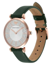 Emporio Armani Pro Planet Analog Silver Dial Green Leather Strap Watch For Women - AR11517